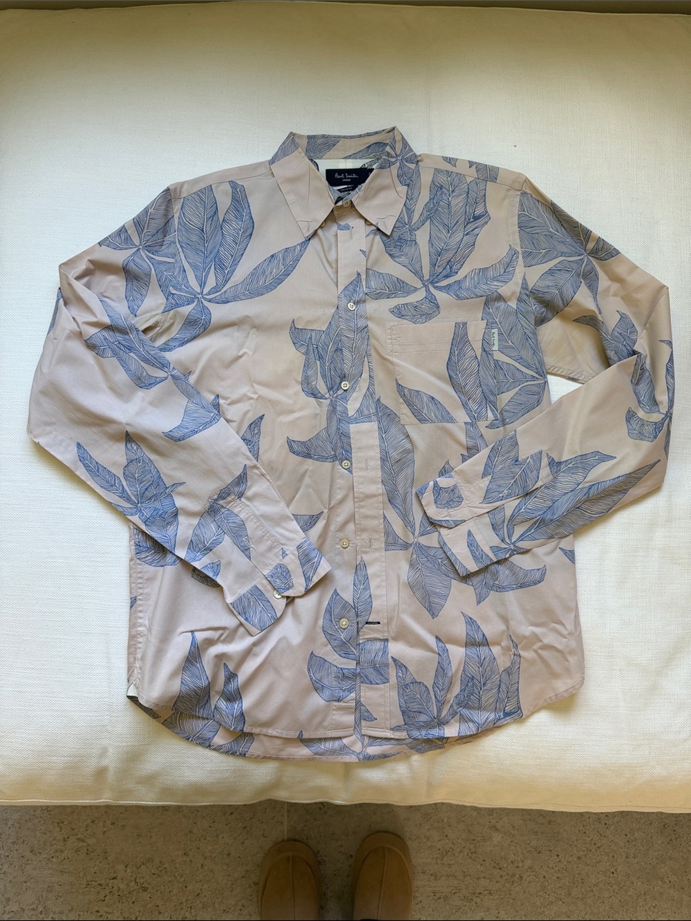 Paul Smith Beige Shirt with Blue Leaf Motif